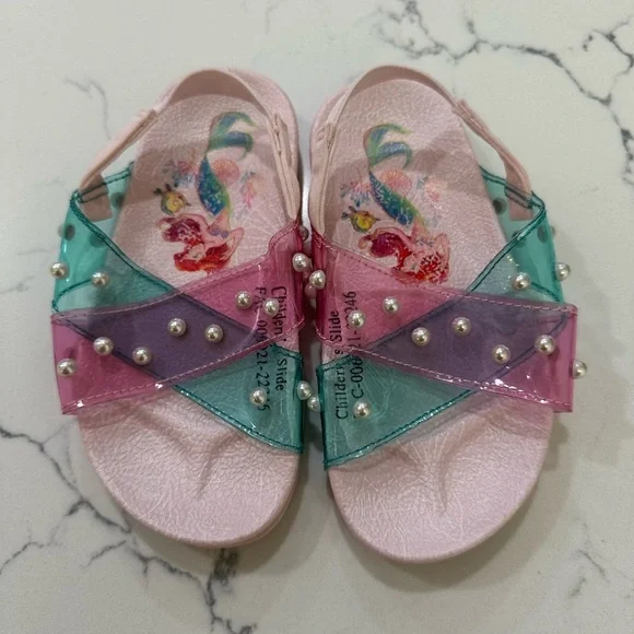 Disney Princess Ariel Kids Sandals - Pink and Blue with Pearls size 7/8 - Picture 2 of 5